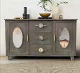 Corsica Modern Solid Mango Wood Sideboard with Mirror Accents Storage Cabinet & Chest Farmhouse Grey